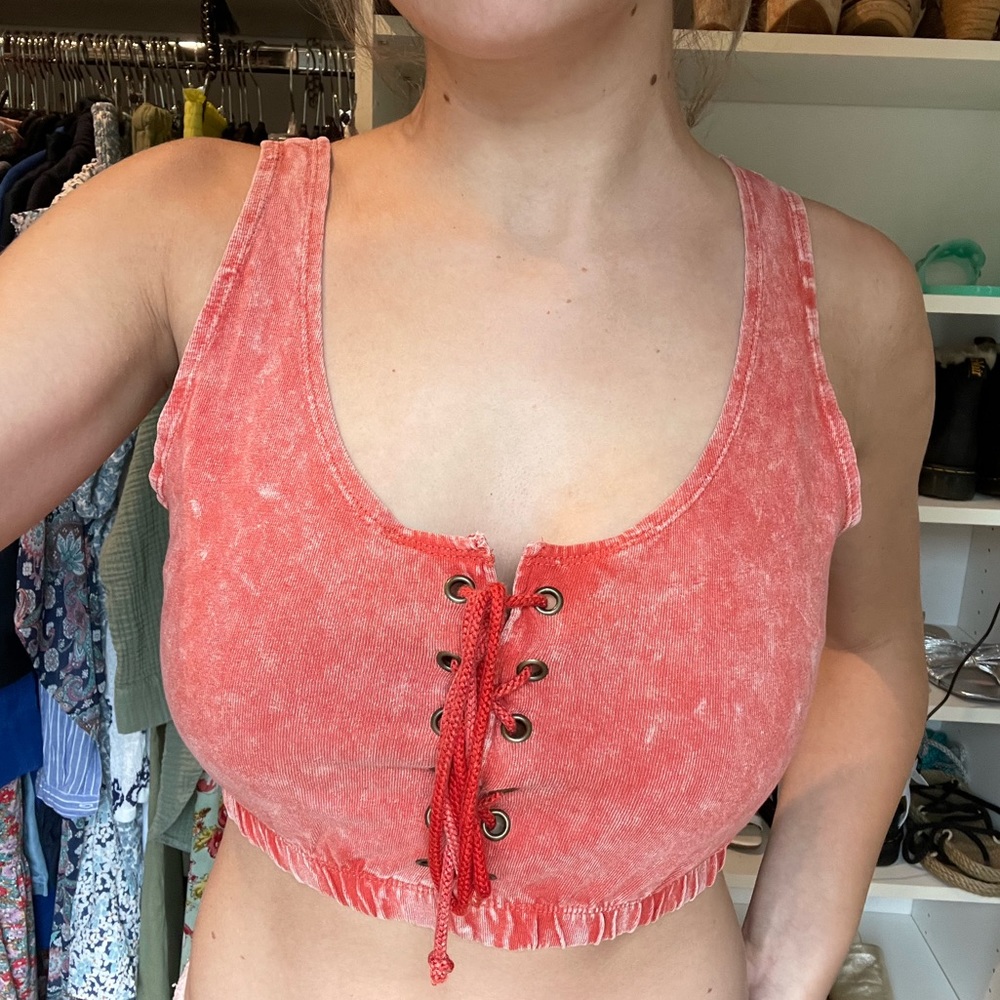 Red/Orange lace up crop top